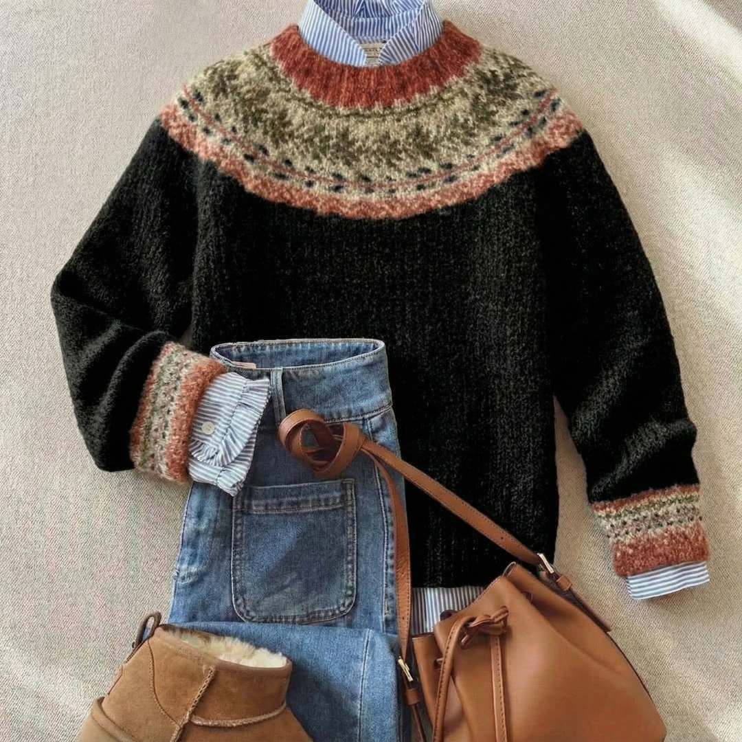Ceylan Women’s Fair Isle Sweater Vintage Nordic Pattern