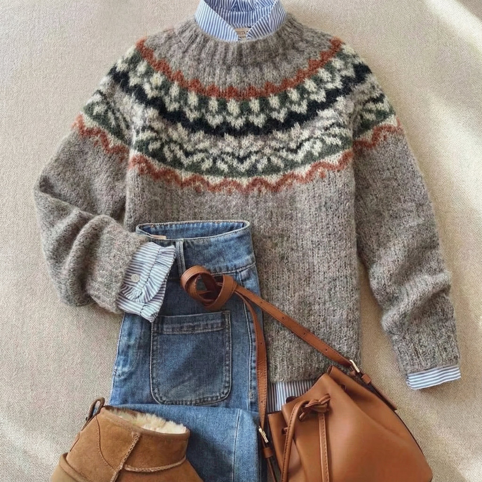 Ceylan Women’s Fair Isle Sweater Vintage Nordic Pattern