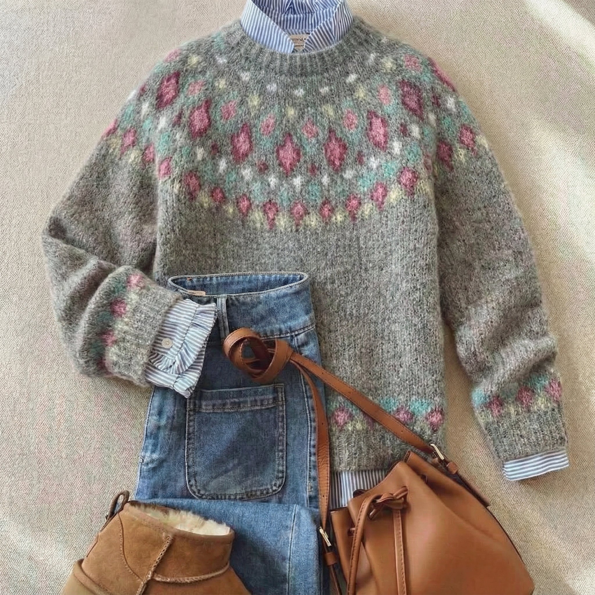 Ceylan Women’s Fair Isle Sweater Vintage Nordic Pattern