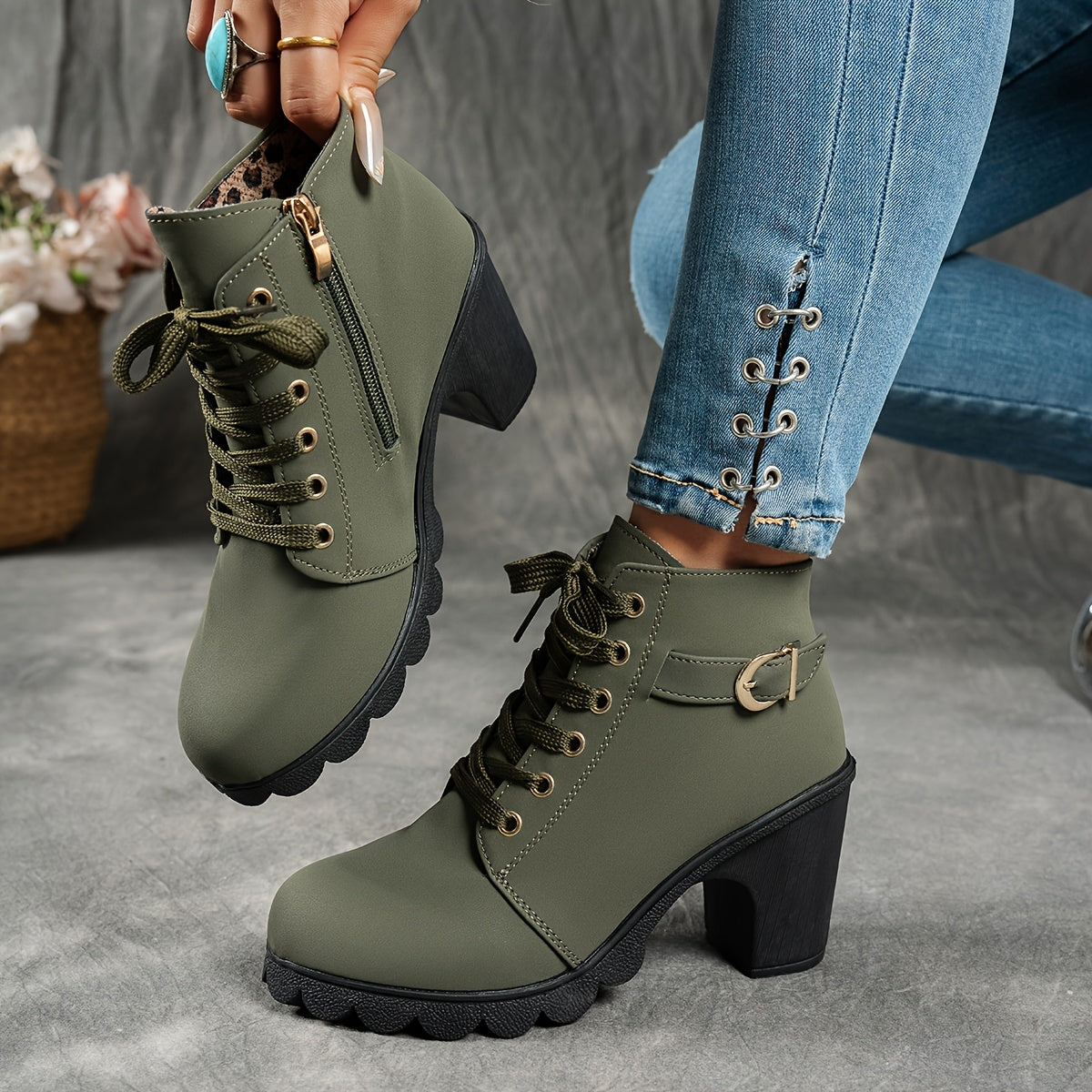 Ember | Lace Up Buckle Ankle Boot