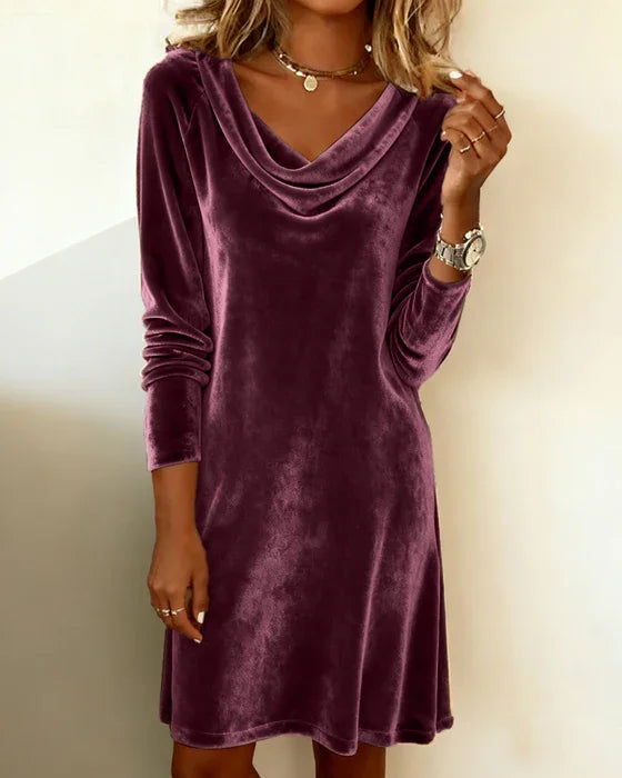 Eveline | Elegant Drape-Neck Velvet Dress