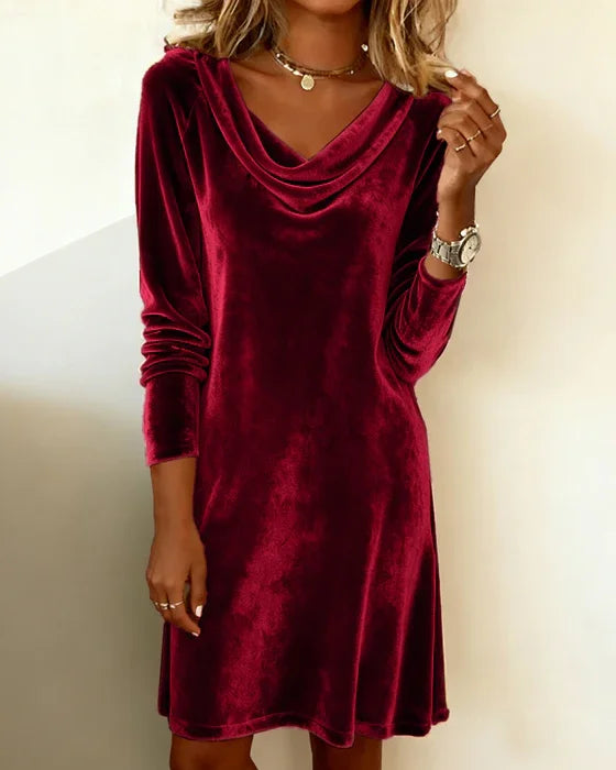 Eveline | Elegant Drape-Neck Velvet Dress